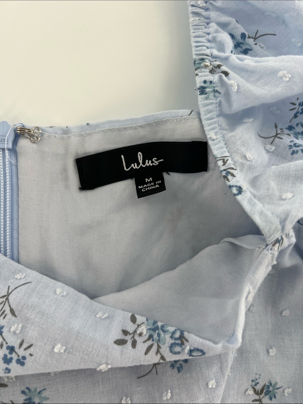 Lulus Always Charming Light Blue Floral Swiss Dot Babydoll Mini Dress Size M - Picture 4 of 11